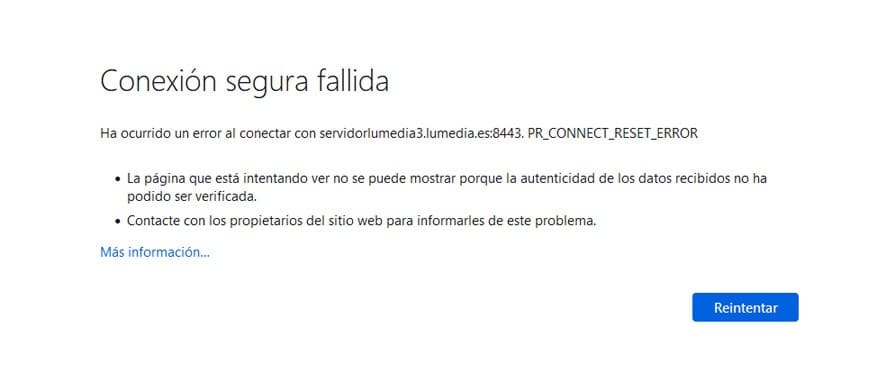 Solución Error: Conexión segura fallida: PR_CONNECT_RESET_ERROR Mozilla